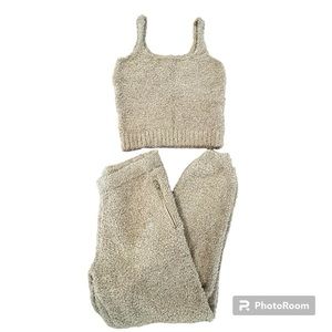 Skims Cozy Knit Camel Tan Tank and Jogger Lounge Pants